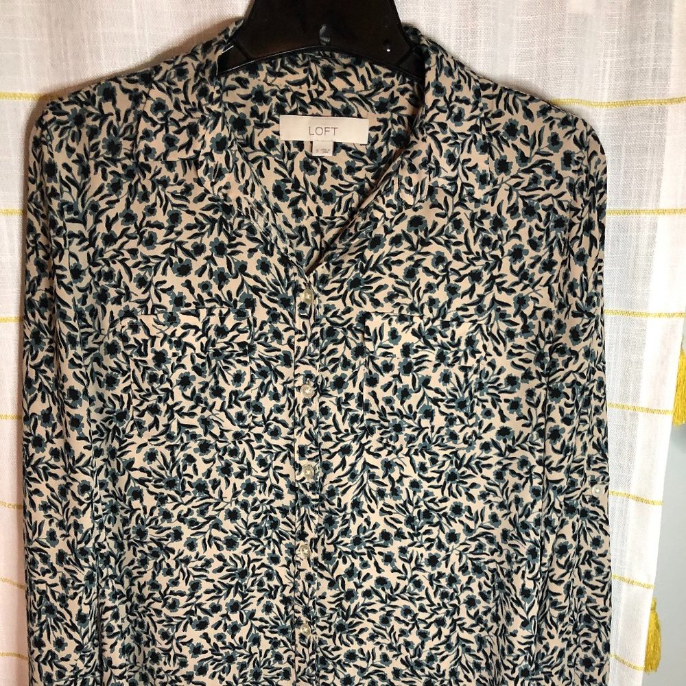LOFT button down chiffon top
